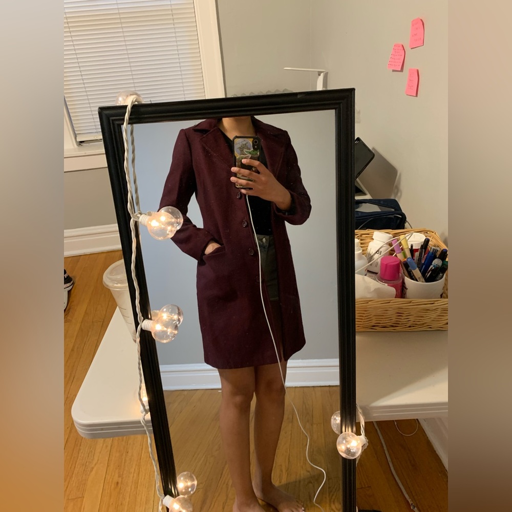 Wine fitted trench coat knee length